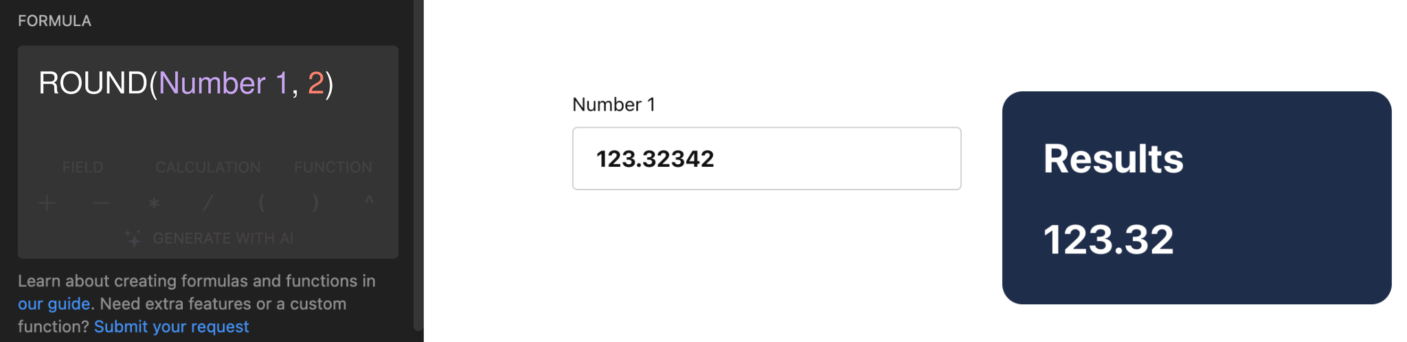 ROUND formula in the Calculator editor and its result